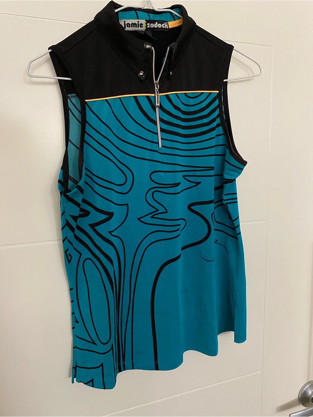 jamie sadock Teal and Black Sleeveless Zip Mock-Neck Golf Tank
